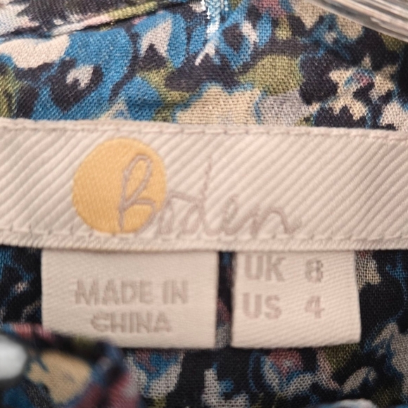 Boden V Yoke Flounce Sheer Floral Blouse Top Nebulas Blue Ruffle Size 4 - Picture 3 of 10